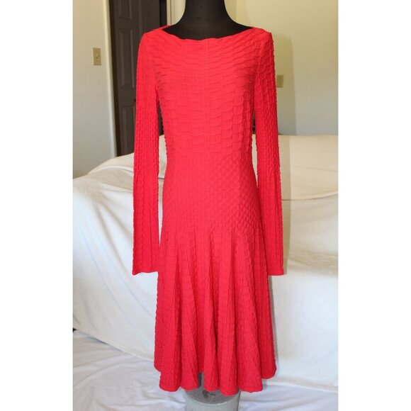 VTG Rostfrei by Anett Rostel red Midi dress Size 38 /M Long Sleeve textured Y2K - Picture 1 of 8
